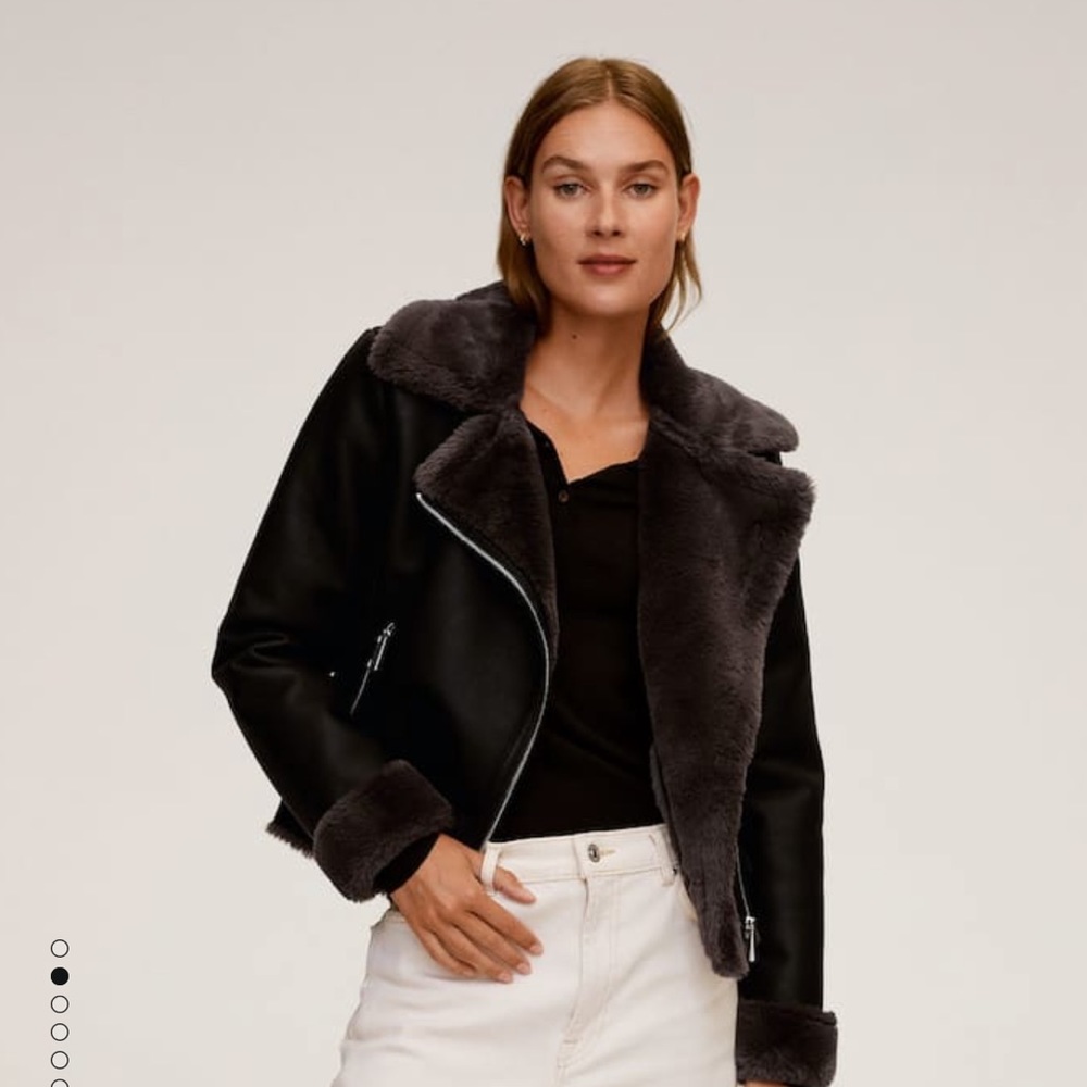 BRAND NEW Mango Faux Fur Biker Jacket Size S